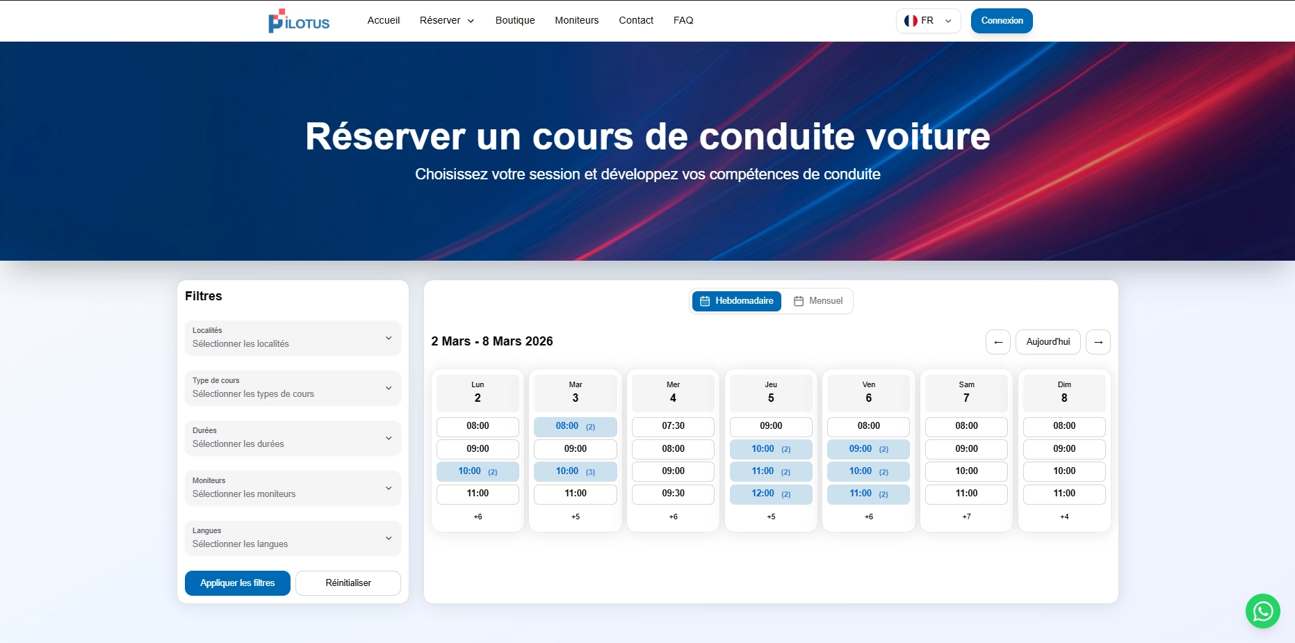 Capture d'écran de la vue complète de la plateforme